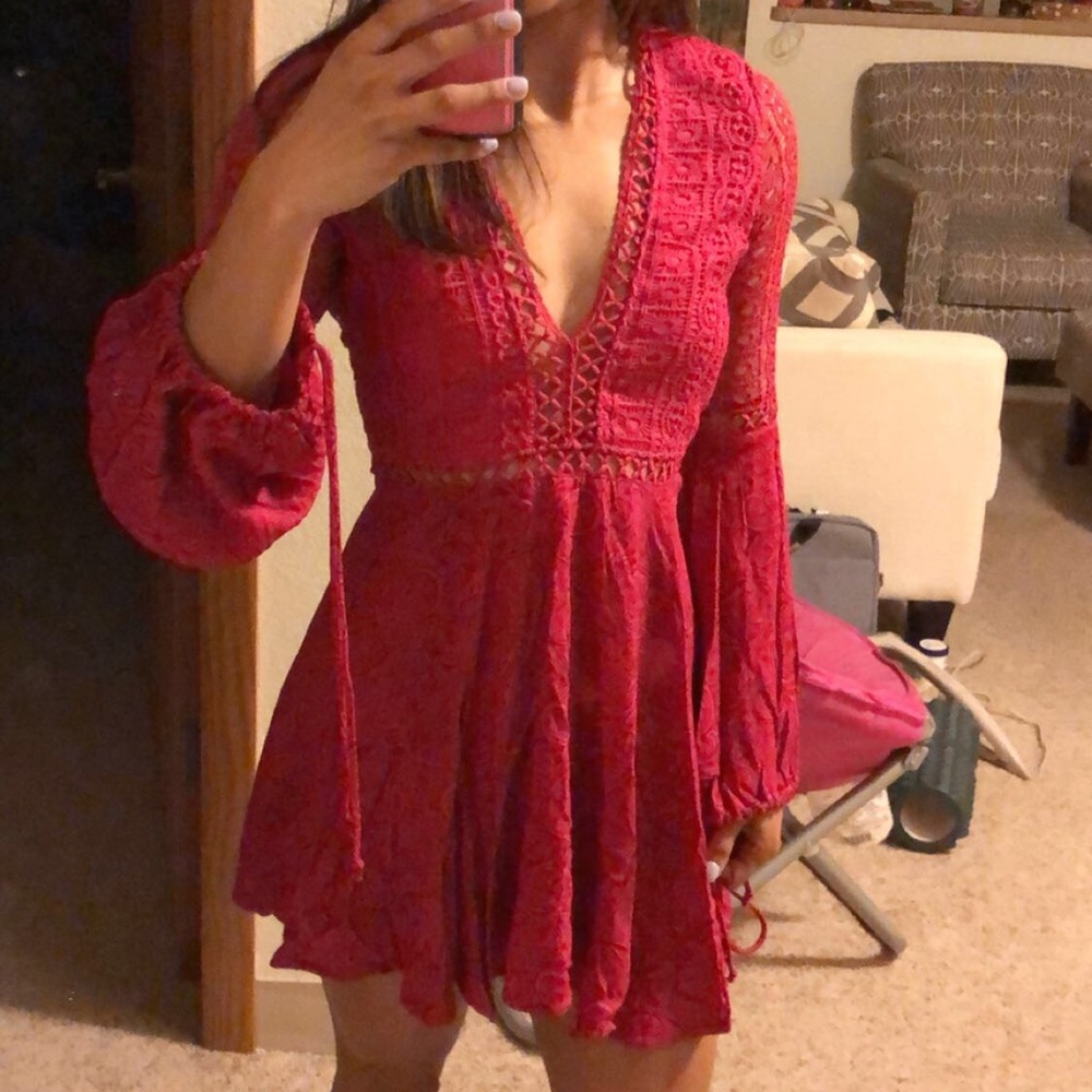 Long sleeve lace up dress